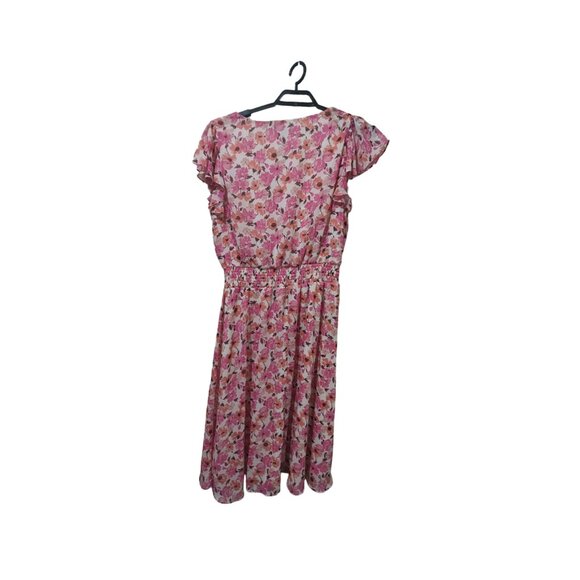 MSK Women’s V-Neck Floral Dress 2X Pink & White Short-Sleeve Empire Waist - Picture 3 of 8